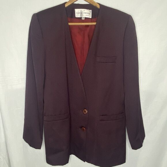 Vintage CASUAL CORNER 2 Piece Suit Set Skirt Blazer Petite 10 Womens 10P Purple - Picture 2 of 16